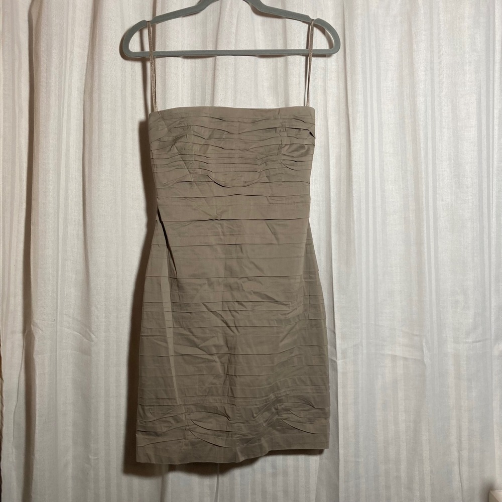 BCBGMAXAZRIA Gravel Taupe Pleated Strapless Mini Dress 4 Bodycon‎ Party Neutral